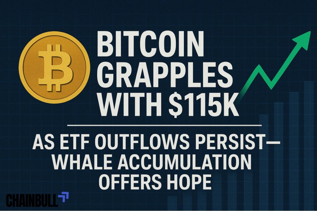 Banner on Bitcoin Grapples with $115K as ETF Outflows Persist—Whale Accumulation Offers Hope.