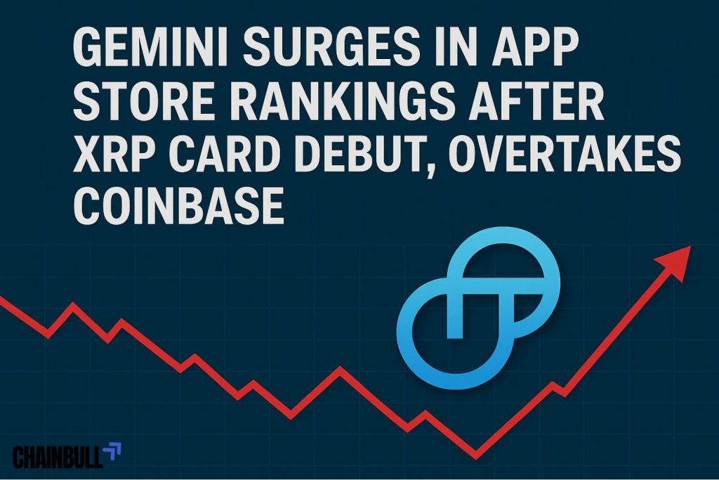 News banner on Gemini Surges in App Store Rankings After XRP Card Debut, Overtakes Coinbase