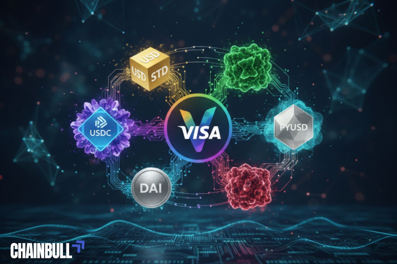 this image describes Visa Adds Four Stablecoins