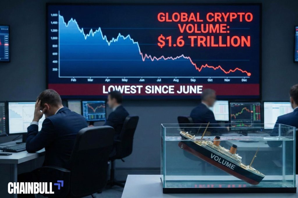 this image describes Crypto Exchange Volumes Sink to $1.6 Trillion, Lowest Since June