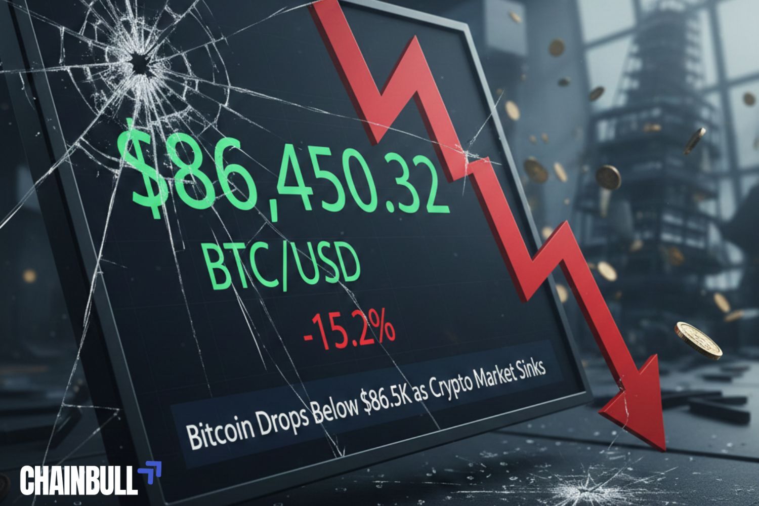 this image describes Bitcoin Drops Below $86.5K