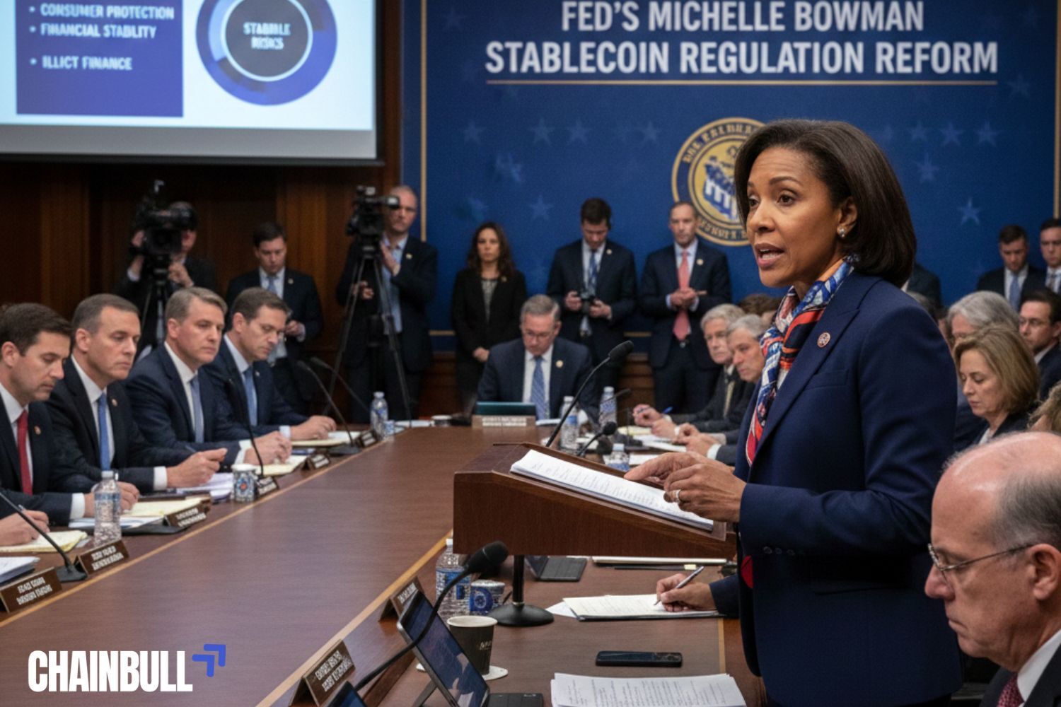 this image desribes Fed’s Bowman pushes lawmakers for tougher stablecoin rules