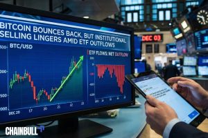 this image describes Bitcoin Bounces Back, but Institutional Selling Lingers Amid ETF Outflows