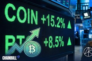 this image describes Coinbase stock price pops as Bitcoin jumps