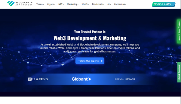 banner image of Blockchain App Factory website